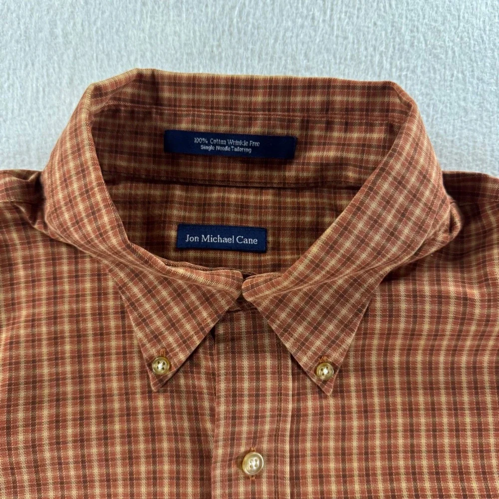 Jon Michael Cane Button Down Shirt Mens XL Rust Plaid Cotton Long Sleeve Casual - Picture 6 of 7